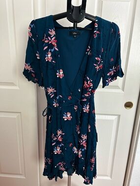 Lulu's Teal Floral Wrap Mini Dress